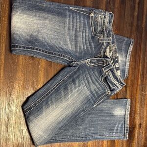 Miss Me Blue Boot Cut Jeans with Vintage Fading